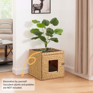 Alternative view of unipaws Cat Litter Box Enclosure with Faux Plant and Litter Mat, Hidden Handwoven Rattan Planter Cat House Furniture, DIY Decoration on Square Top by Yourself, for Living Room, Bedroom, Corner