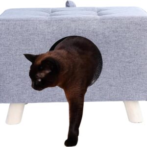 leasote Cat Litter Box Enclosure, Hidden Litter Box Furniture with Litter Mat, Pet House Bench-, Dog Proof Cat Litter Box 1 Set