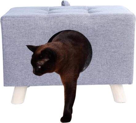 leasote Cat Litter Box Enclosure, Hidden Litter Box Furniture with Litter Mat, Pet House Bench-, Dog Proof Cat Litter Box 1 Set