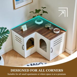 Alternative view of Corner Litter Box Enclosure for 2 Cats, Hidden Litter Box Furniture, Litter Box Cabinet with Double Room, Indoor Cat House End Table, 31.5 x 17.7 x 19.7 in, White